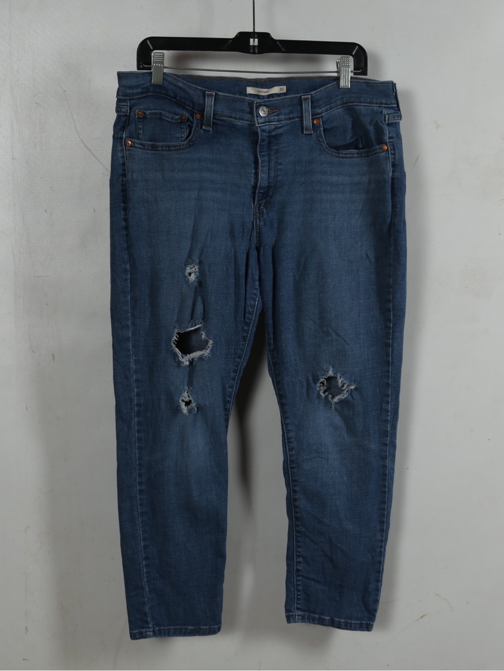 Levi's Dark Blue Ripped Boyfriend Jeans